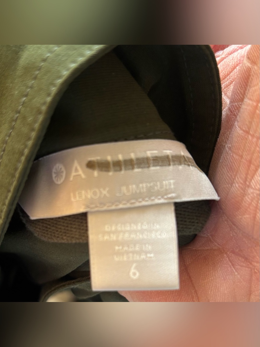 Athleta Lenox Long Sleeve Zip Front Jumpsuit in a Tuscan Olive Green Size: 6 - Picture 5 of 5